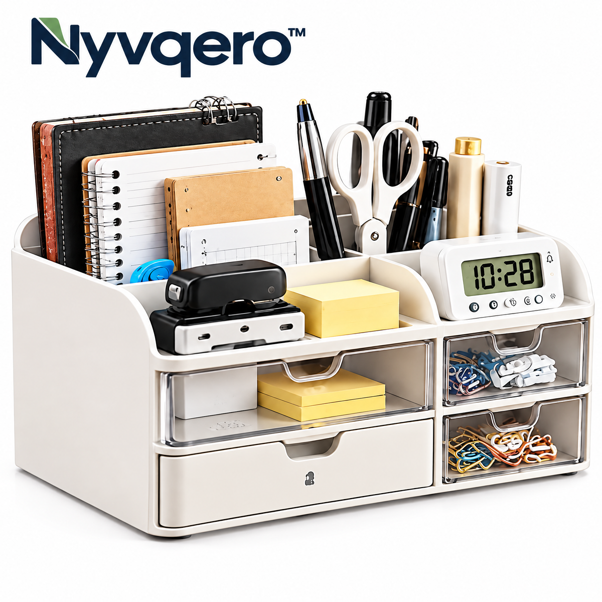 Nyvqero™ Multi-Compartment Desk Organizer – Modern Desktop Storage Caddy with Pen Holder for Office Supplies, Stationery & Home Workspaces