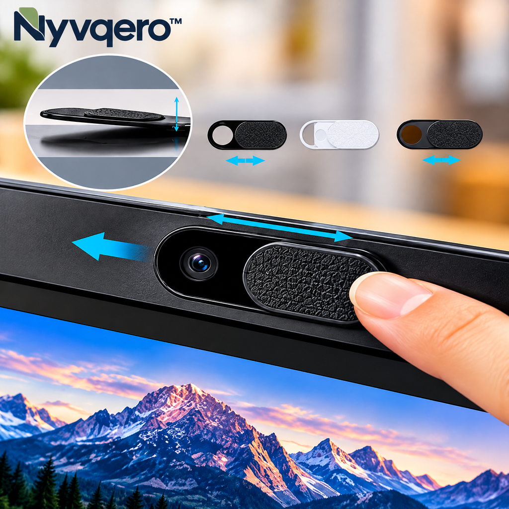 Nyvqero™ Ultra-Thin Sliding Webcam Cover – Adhesive Camera Privacy Shield for Compatible Laptops, Tablets & Desktop Webcams