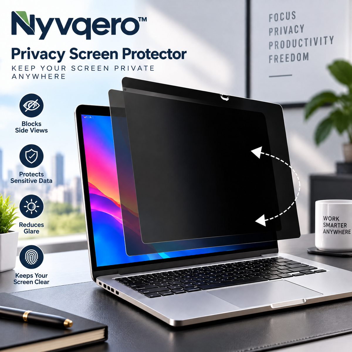 Nyvqero™ Laptop Privacy Screen Filter – Anti-Peeping Screen Protector for Compatible Laptops, Multiple Sizes for Office, Travel & Everyday Privacy