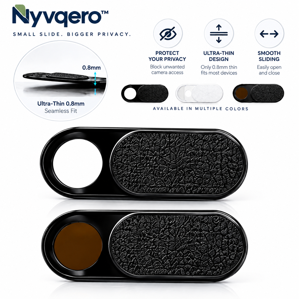 Nyvqero™ Ultra-Thin Sliding Webcam Cover – Adhesive Camera Privacy Shield for Compatible Laptops, Tablets & Desktop Webcams