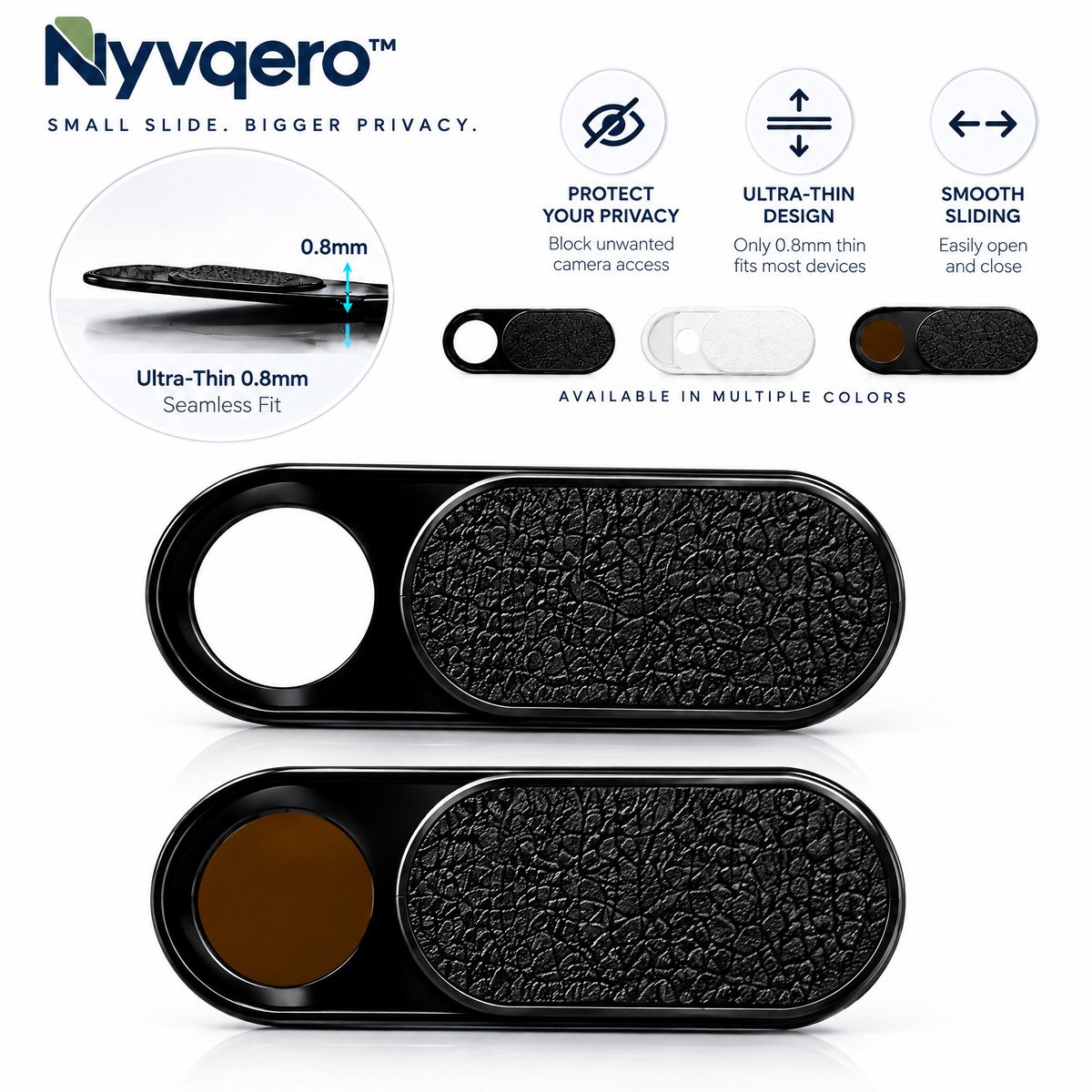 Nyvqero™ Ultra-Thin Sliding Webcam Cover – Adhesive Camera Privacy Shield for Compatible Laptops, Tablets & Desktop Webcams