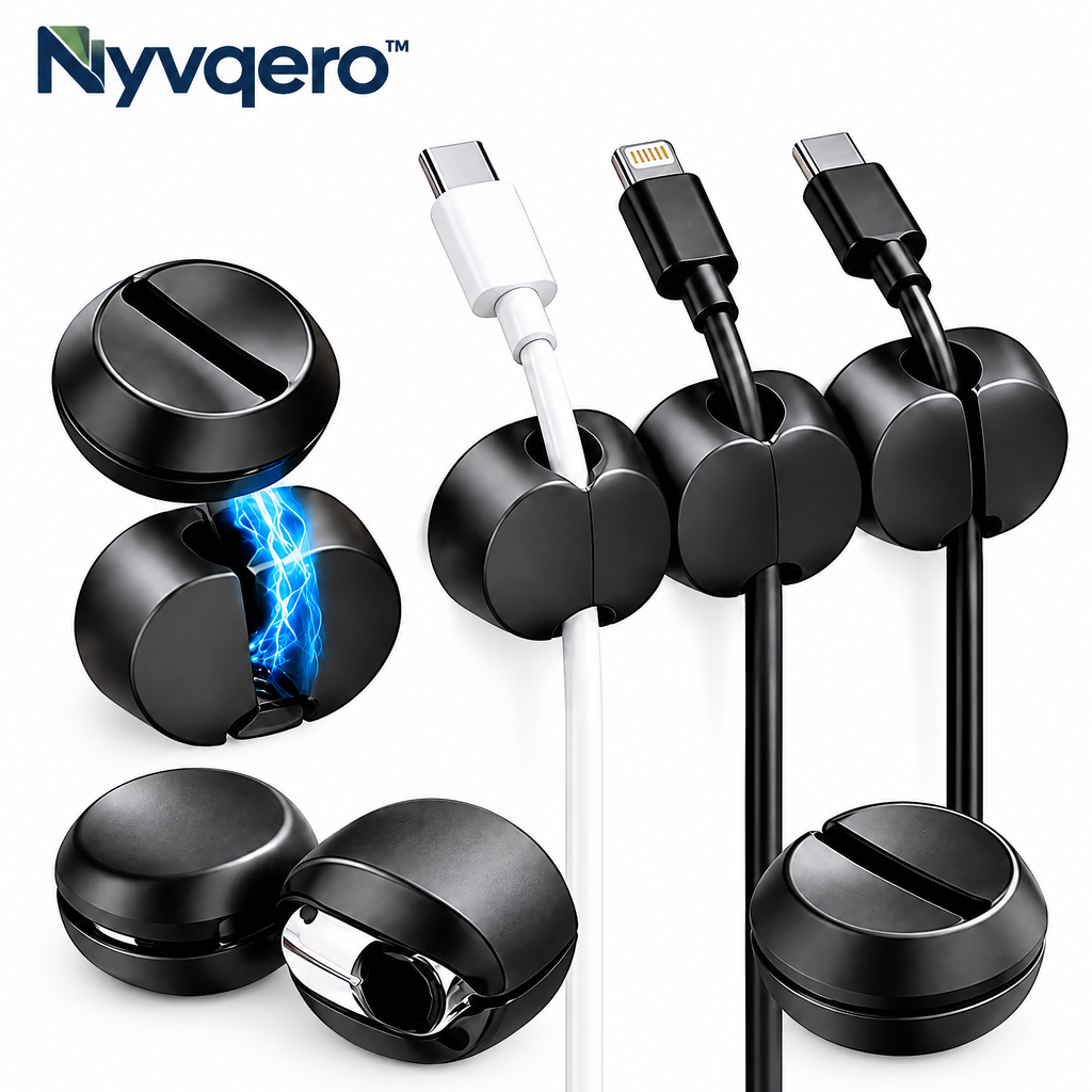 Nyvqero™ Magnetic & Silicone Cable Organizer – Desktop Cord Management Clips for Charging Cables, USB Wires & Office Setups