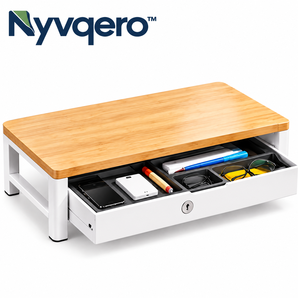 Nyvqero™ Desktop Monitor Riser with Storage Drawer – Ergonomic Screen Stand and Desk Organizer for Office, Gaming & Home Workspaces