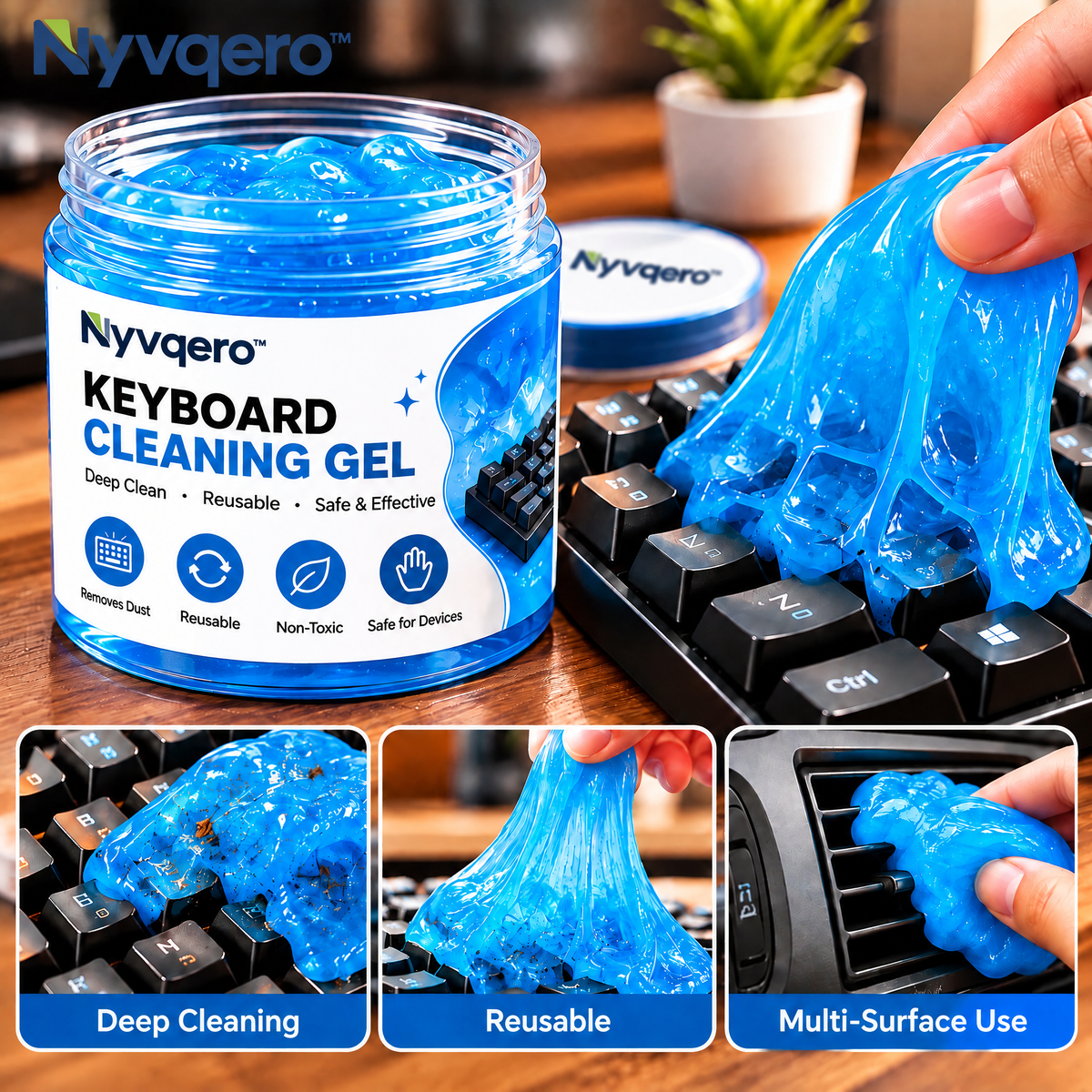 Nyvqero™ Reusable Keyboard Cleaning Gel – Flexible Dust Removal Putty for Keyboards, Computer Accessories & Hard-to-Reach Spaces
