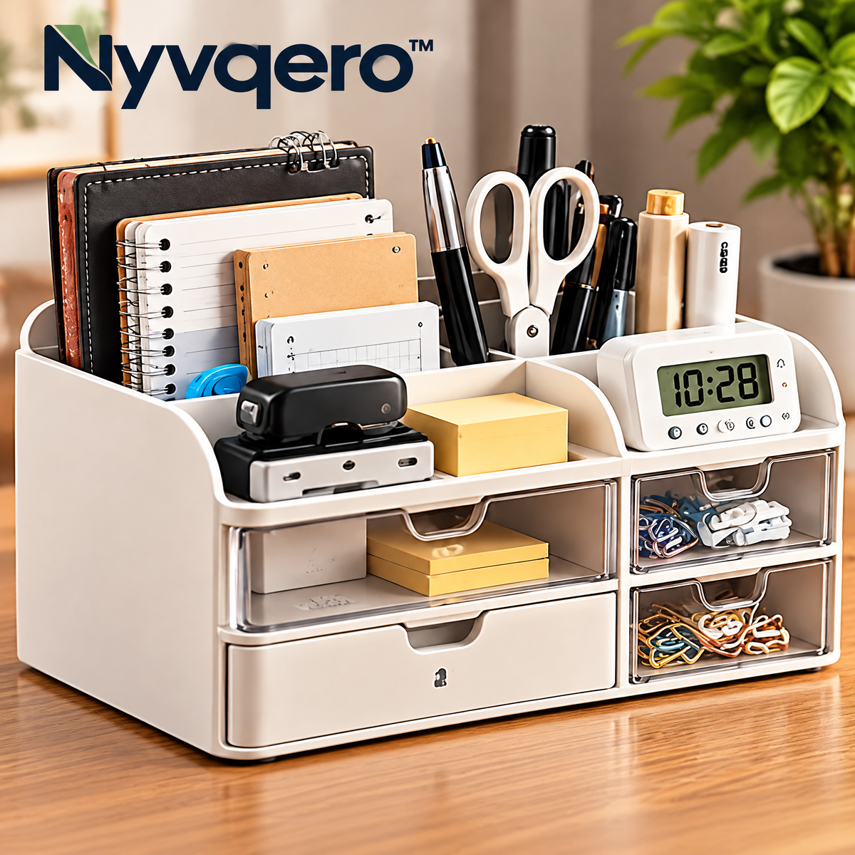Nyvqero™ Multi-Compartment Desk Organizer – Modern Desktop Storage Caddy with Pen Holder for Office Supplies, Stationery & Home Workspaces