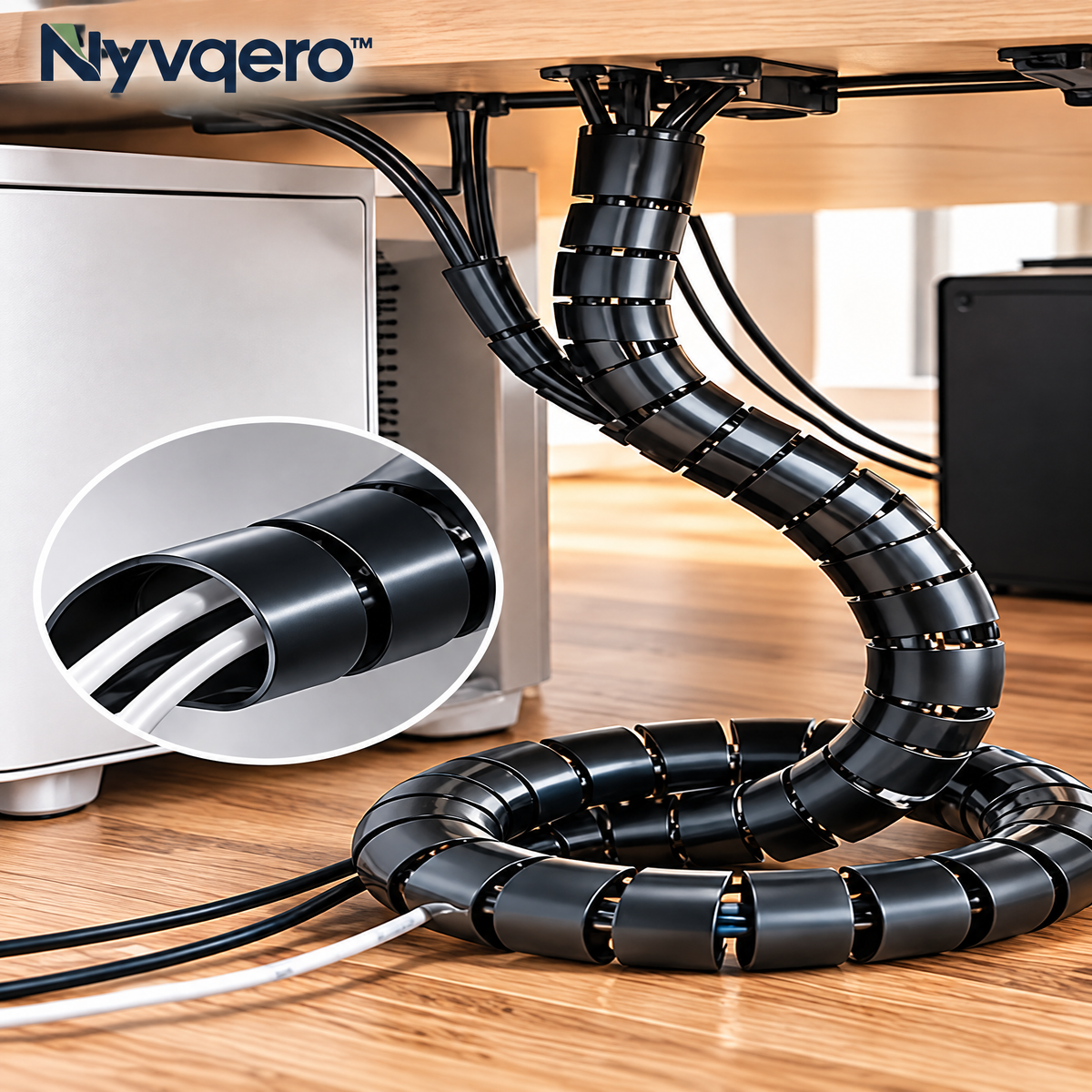 Nyvqero™ Flexible Cable Management Sleeve – Cut-to-Length Wire Organizer Tube for Computer Desks, TV Cables & Home Office Setups